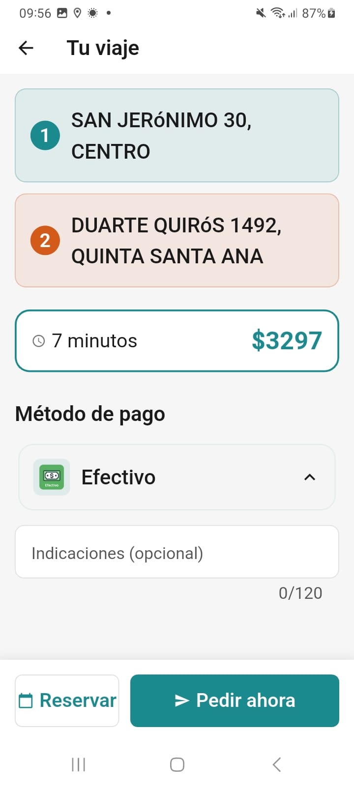 Aplicación de Pasajeros Colaby Movilidad — pedido de viaje con marca de la empresa — captura 2