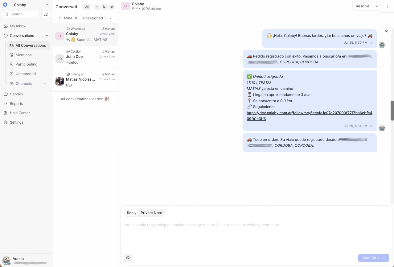 Chat y Telefonía Colaby Movilidad — ColabyBot y líneas WhatsApp — captura 1